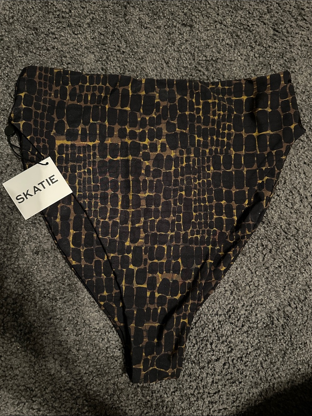 Skatie Women’s Monroe Swim Bottoms in Black and Gold Croc Print